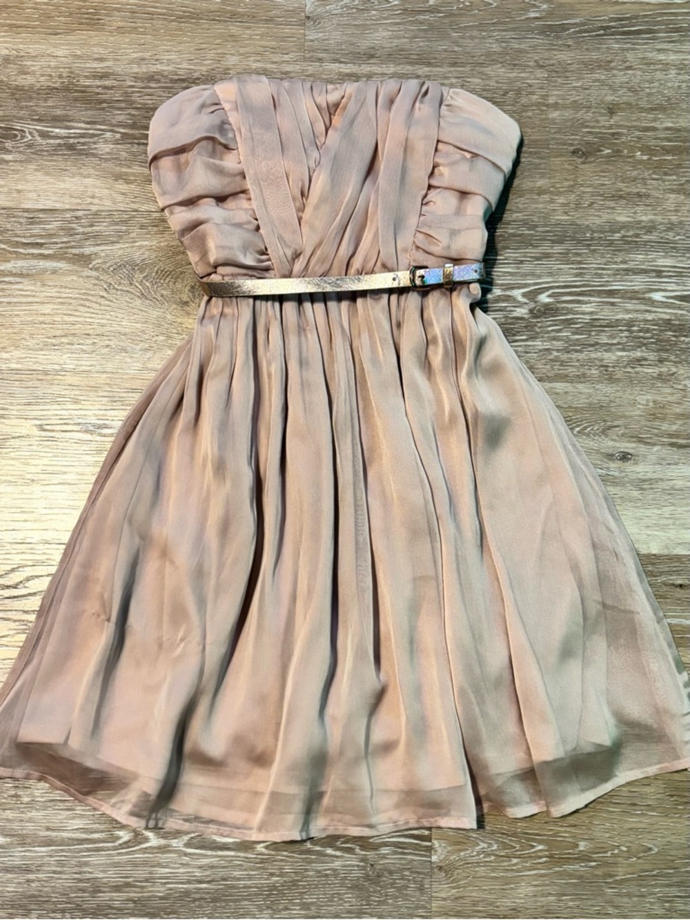 Women’s Y2K Strapless Champagne Chiffon Party Dress with Belt